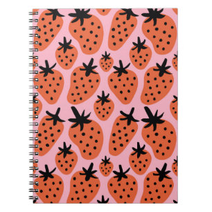 Caderno Espiral Morango divertido, design sem costura desenhada à 