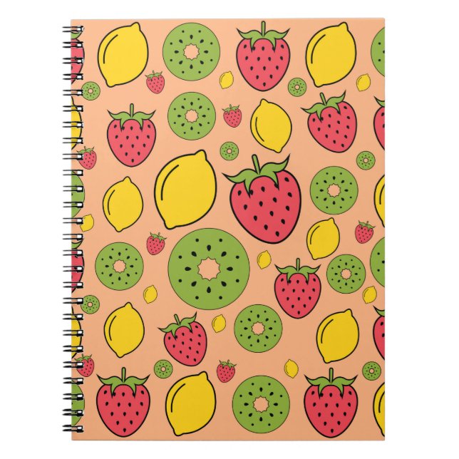 Caderno Espiral Morango, limão e papel de parede de fruta kiwi (Frente)