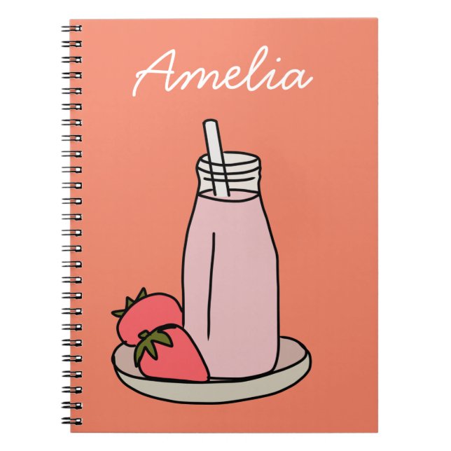 Caderno Espiral Morango Milkshake retrorrosa (Frente)
