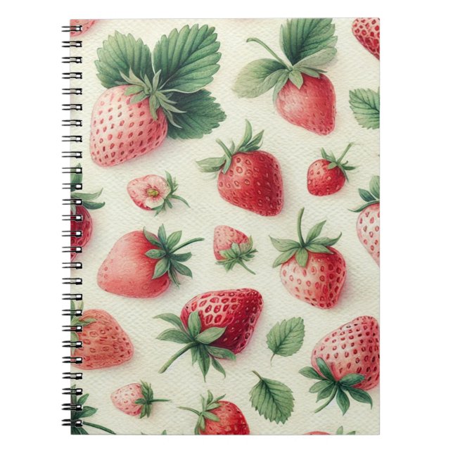 Caderno Espiral Morangos com Berbéris de Aquarela de Creme (Frente)