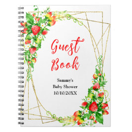 Caderno Espiral Morangos e Livro de Convidados do Chá de fraldas d