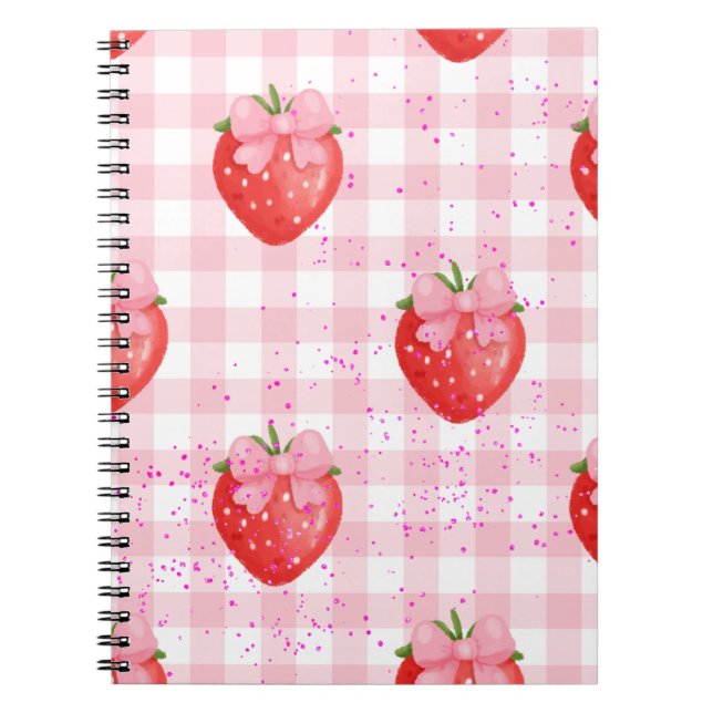 Caderno Espiral morangos laços vermelhos e rosas (Frente)