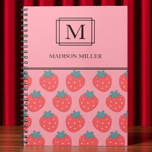 Caderno Espiral Morangos Quadrados Elegantes, Morangos Personaliza