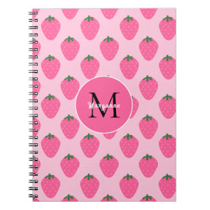 Caderno Espiral Morangos Rosa, personalização fofa