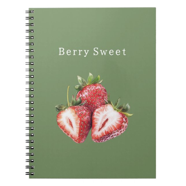 Caderno Espiral Morangos Verde Oliva Doce de Frutas (Frente)