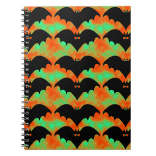 Caderno Espiral Morcegos E Arcos Verde Laranja