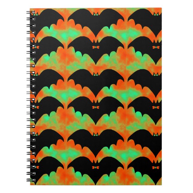 Caderno Espiral Morcegos E Arcos Verde Laranja (Frente)