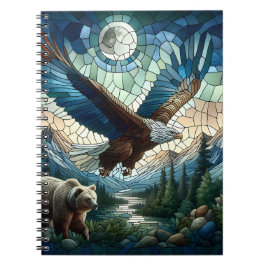 Caderno Espiral Mosaic Bear and Eagle in the Mountains Ai Art