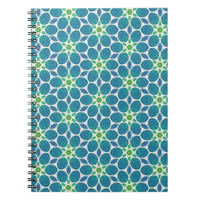 Caderno Espiral Mosaico floral verde-azul de forma floral, 70 (Frente)
