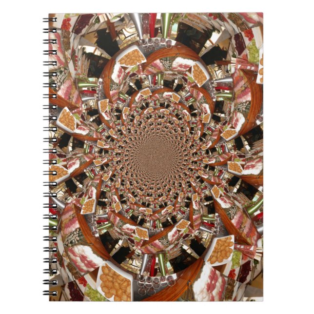 Caderno Espiral Mosaico Hipnotizante de Cores Castanhas de Sushi (Frente)
