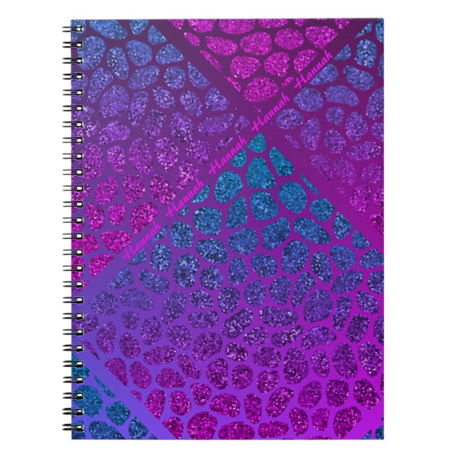 Caderno Espiral Mosaico moderno roxo, rosa e azul assimétrico (Frente)