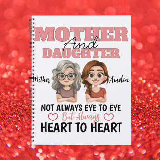 Caderno Espiral Mother Daughter Hearts Together Across Distance