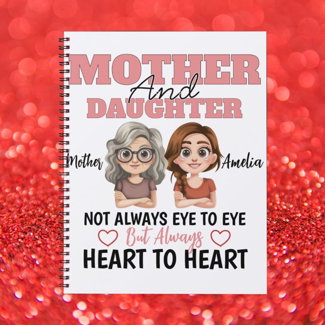 Caderno Espiral Mother Daughter Hearts Together Across Distance (Criador carregado)