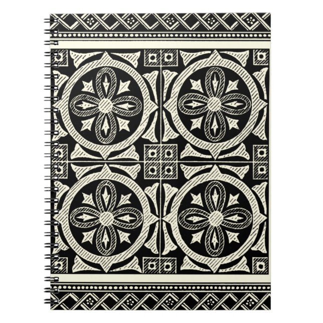 Caderno Espiral Motif de Mandala Preto e Branco pelo Vision Studio (Frente)