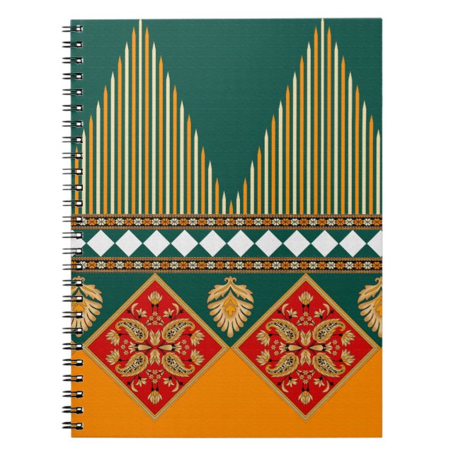 Caderno Espiral Motif design têxtil digital com placa geométrica (Frente)