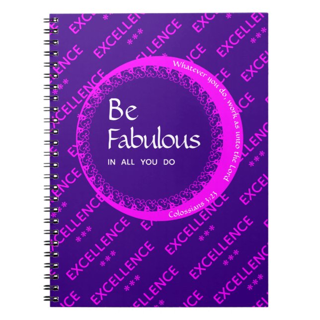 Caderno Espiral Motivação Rosa Púrpura Personalizada BE FABULOSA (Frente)