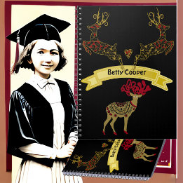 Caderno Espiral Motivo Floral Decorativo Cervo Família de Cervos n