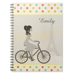 Caderno Espiral Moto Andando em Paris, Bolinhas Personalizada