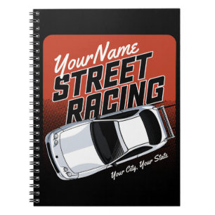 Caderno Espiral Motoesporte de corrida na rua personalizado
