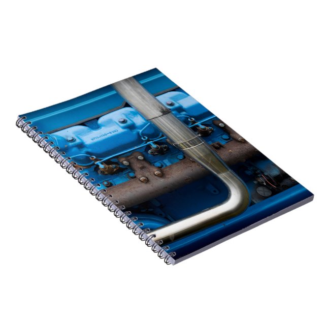 Caderno Espiral Motor de trator azul (Lado Direito)