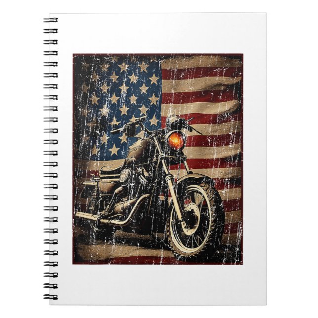 Caderno Espiral Motorcycle USA Flag Biker (Frente)