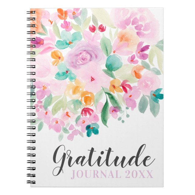 Caderno Espiral Movimento de gratidão floral de aquarela verde mac (Frente)