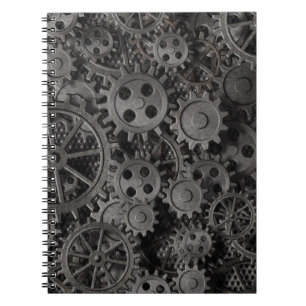 Caderno Espiral Muitas engrenagens do metal ou peças oxidadas