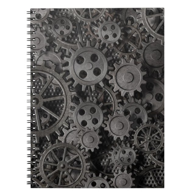 Caderno Espiral Muitas engrenagens do metal ou peças oxidadas (Frente)