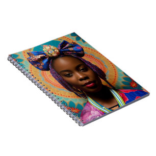 Caderno Espiral Mulher africana com grande arco e medalhão