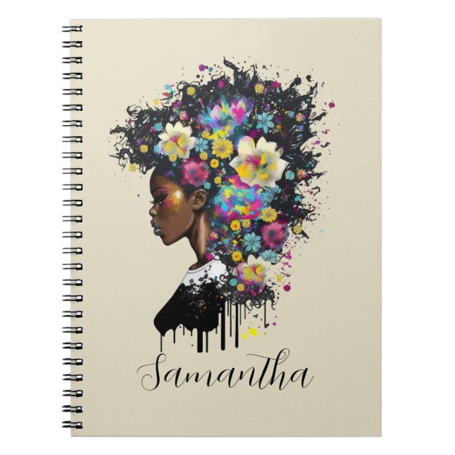 Caderno Espiral Mulher afro-americana afro-espumante (Frente)