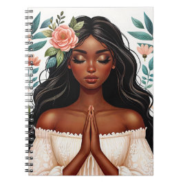 Caderno Espiral Mulher Afro-Americana Orando Floral