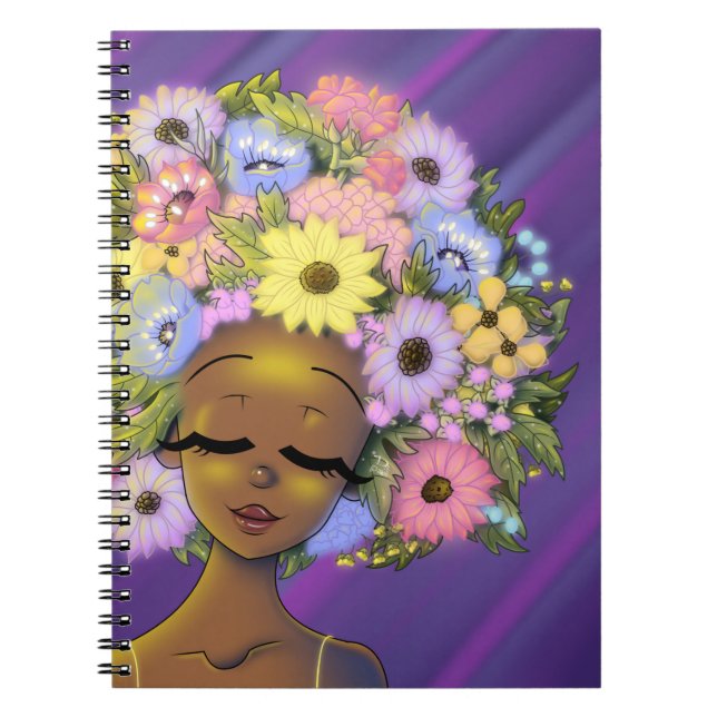 Caderno Espiral Mulher afro-americana voa brilho (Frente)