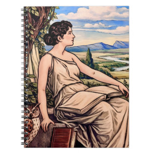 Caderno Espiral Mulher Art Nouveau Vintage Lendo Debaixo de uma Ár