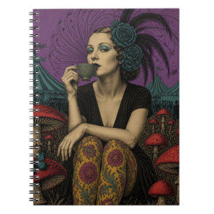 Caderno Espiral Mulher Bebe Chá no Circo