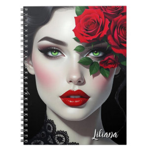 Caderno Espiral Mulher Bonita com Rosa Vermelha Personalizada