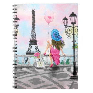 Caderno Espiral Mulher bonito e Balão de Coração Rosa - Eu Amo