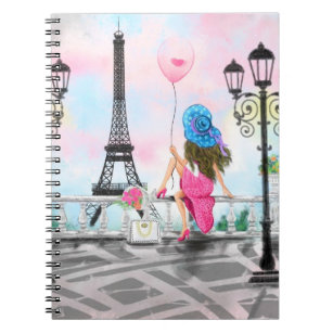 Caderno Espiral Mulher bonito e Balão de Coração Rosa - Eu Amo Par
