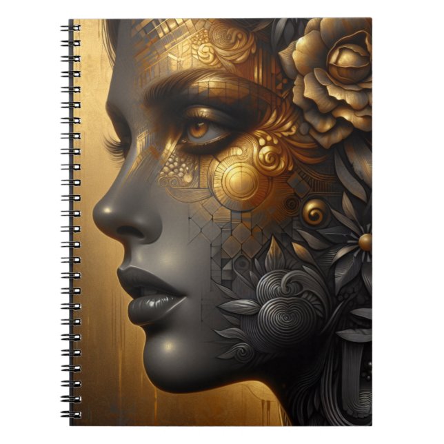 Caderno Espiral Mulher bonito no Étero Dourado (Frente)
