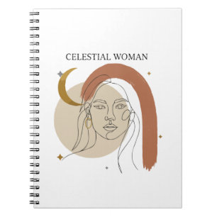 Caderno Espiral Mulher Celestial Boho Minimalista Arte Abstrata em