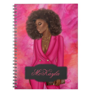 Caderno Espiral Mulher-Chefe Afro-Americana Personalizada