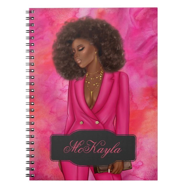 Caderno Espiral Mulher-Chefe Afro-Americana Personalizada (Frente)