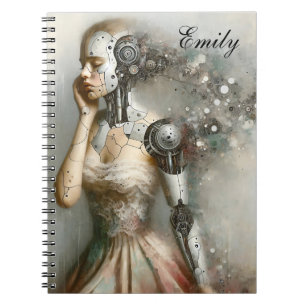 Caderno Espiral Mulher Ciborgue Feminina Arte de IA