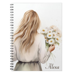 Caderno Espiral Mulher com Buquê de margarida