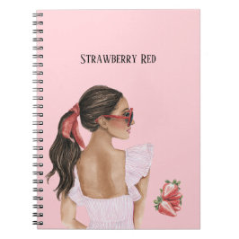 Caderno Espiral Mulher de Cabelo Castanho Morango Vermelho