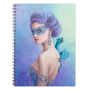 Caderno Espiral Mulher de inverno fantasia com dragão azul