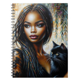Caderno Espiral Mulher De Pele Escura Com Gato Negro
