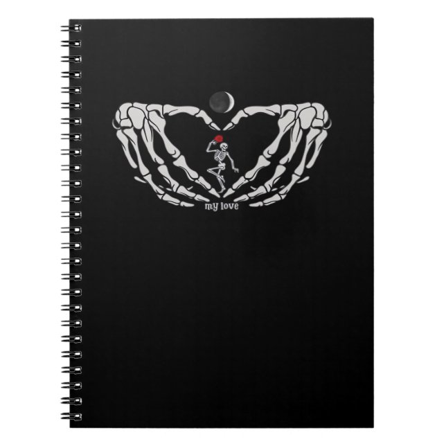 Caderno Espiral Mulher Do Esqueleto Com Vermelho No Coração Feita  (Frente)