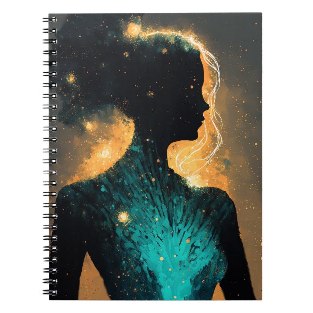 Caderno Espiral Mulher do notebook Dourado e lacrimogênio (Frente)