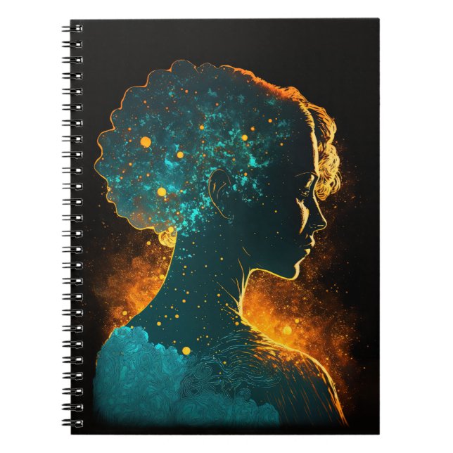 Caderno Espiral Mulher do notebook Dourado e lacrimogênio (Frente)