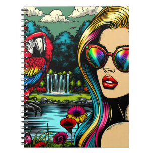 Caderno Espiral Mulher e Papagaio no Parque Pop Art
